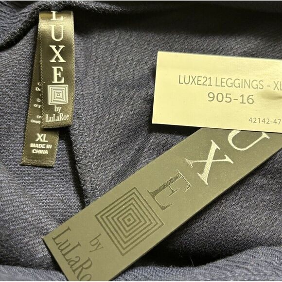 LuLaRoe Womens Leggings Luxe Size XL Navy Blue Textured Jacquard Pants NWT - Picture 2 of 3